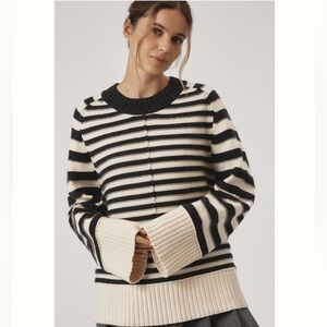 The Chandler Crew-Neck Relaxed Pullover Sweater Striped Black and White Pattern
